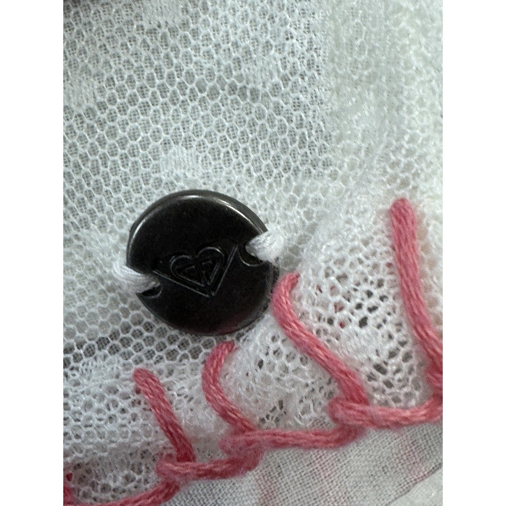 Roxy M White Boho Tunic Top Sheer Lace Mesh Pink Stitch Tassel Beach Cover Up - Picture 4 of 10